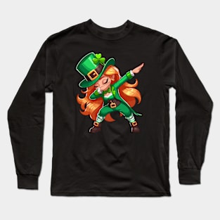 Dabbing Female Leprechaun Long Sleeve T-Shirt